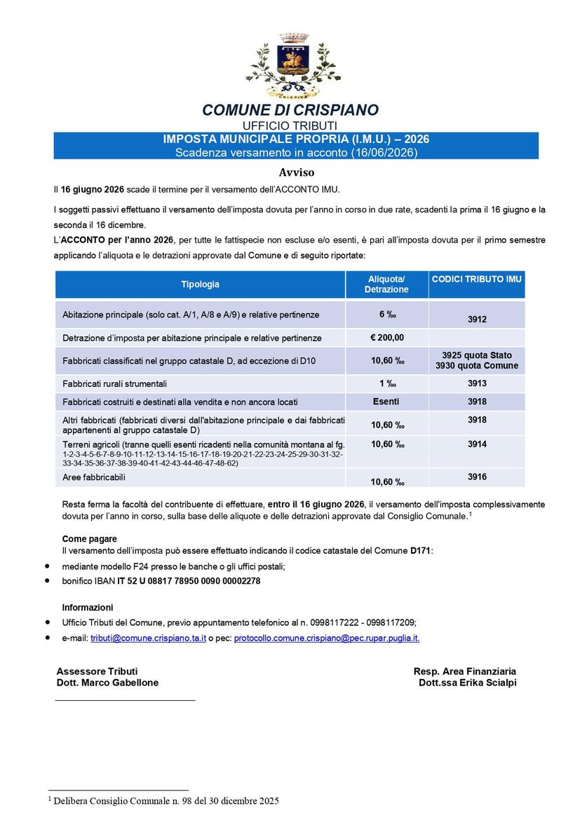 Immagine: IMU 2026 acconto