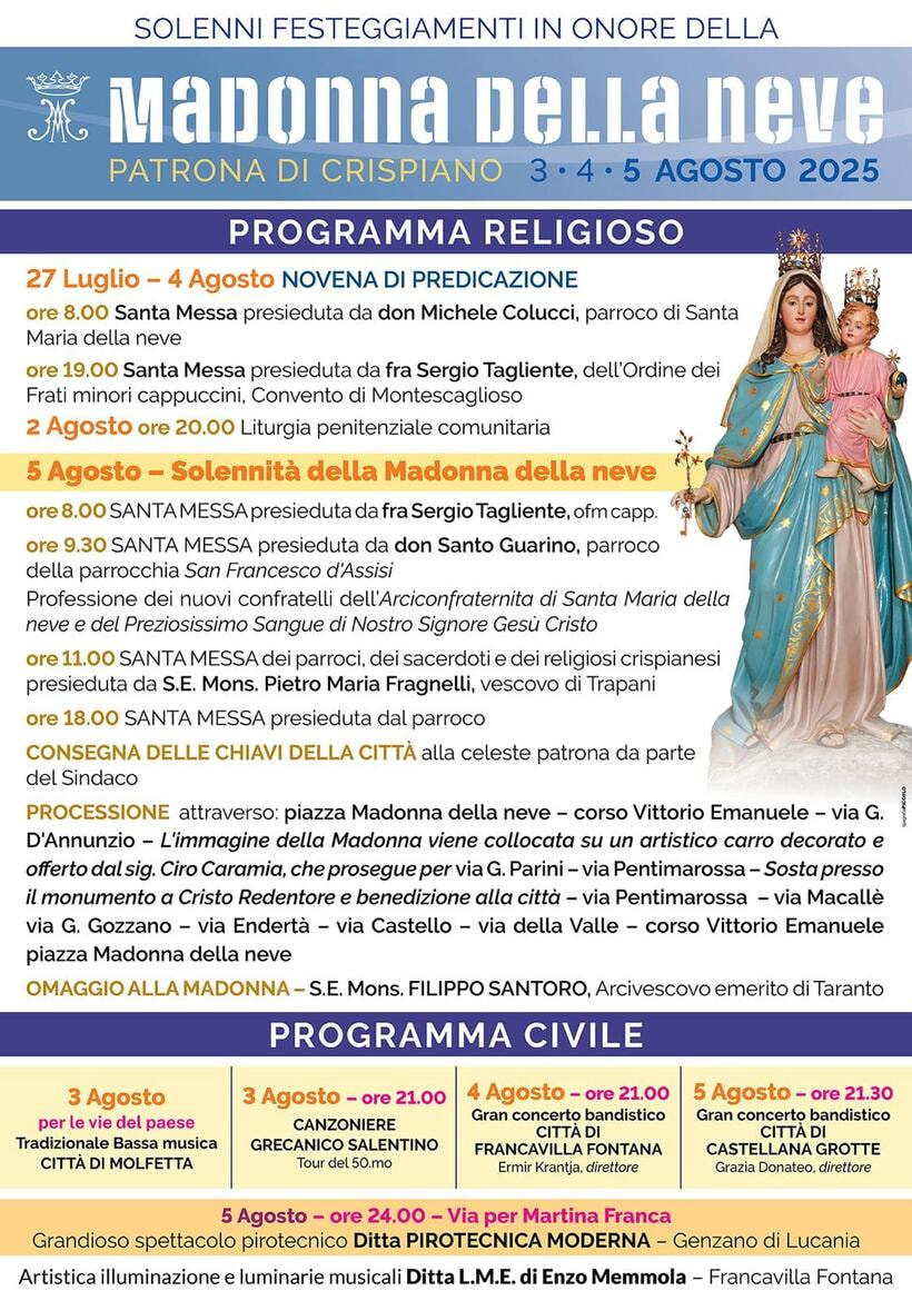 Immagine: Locandina Festa Patronale Madonna della Neve - 05.08.2025