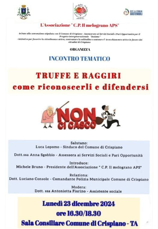 Immagine: Locandina Melograno truffe anziani 23 dicembre