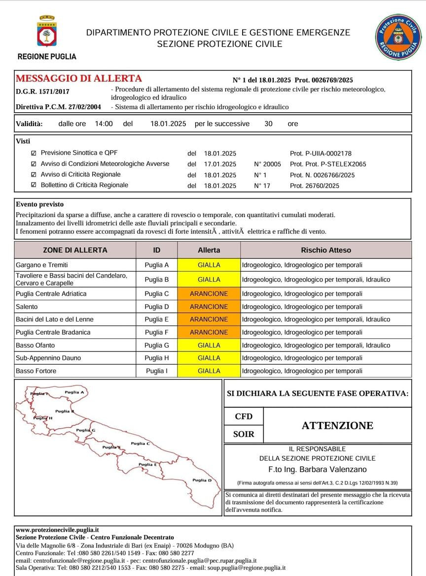 Immagine: Messaggio di allerta 18 gennaio 2025